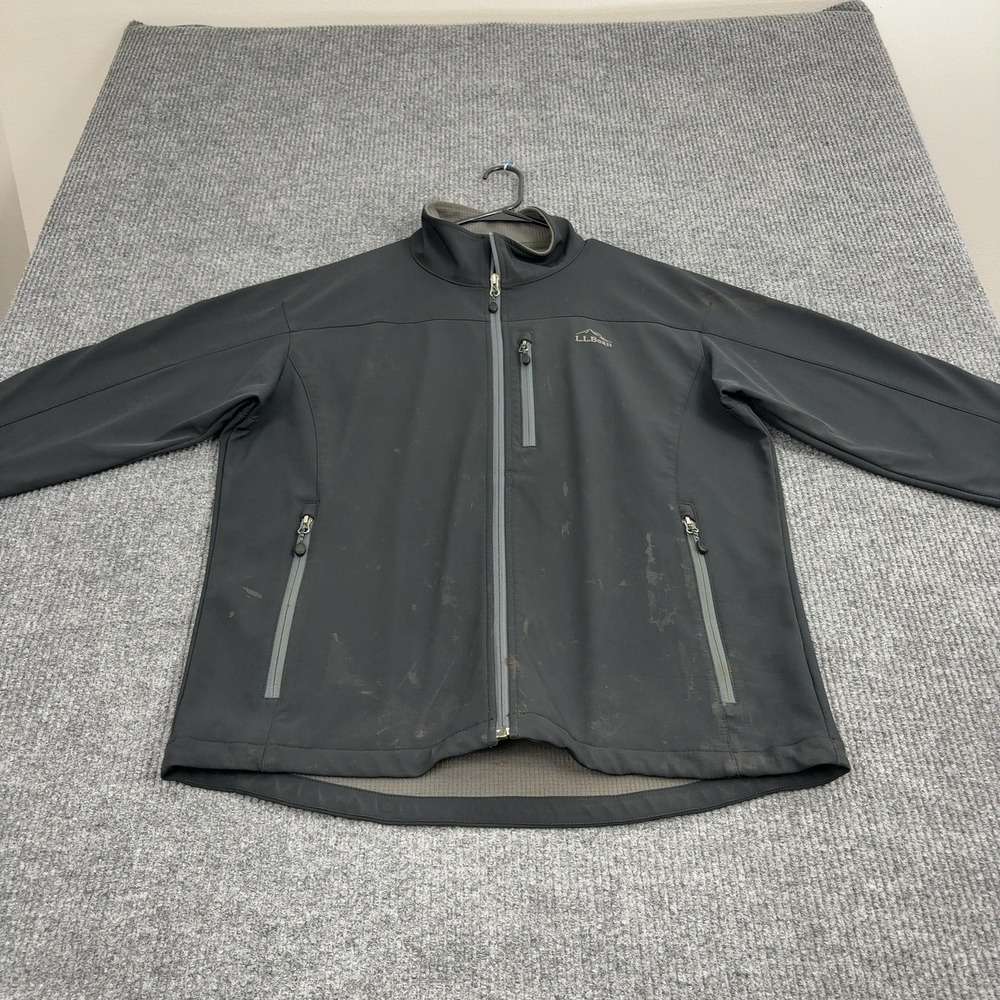 LL Bean Jacket Men XL Gray Polyester Spandex Full Zip Softshell Gorpcore Outdoor